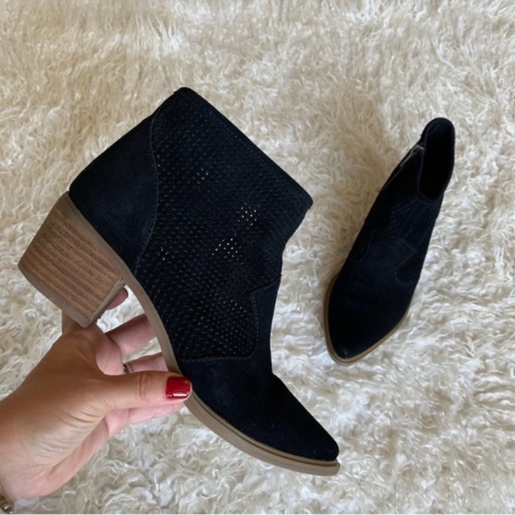 Steve Madden Dalyy Suede Leather Heeled Ankle Boots/Booties Sz 8 B Black - Picture 1 of 6